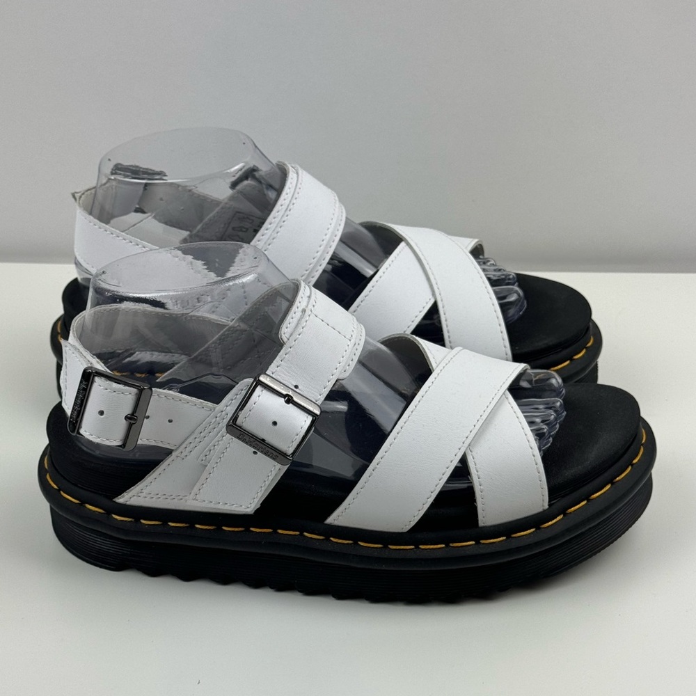 Dr Martens Women’s Voss II White Strappy Hydro Leather Ziggy Sole Sandals Size 8